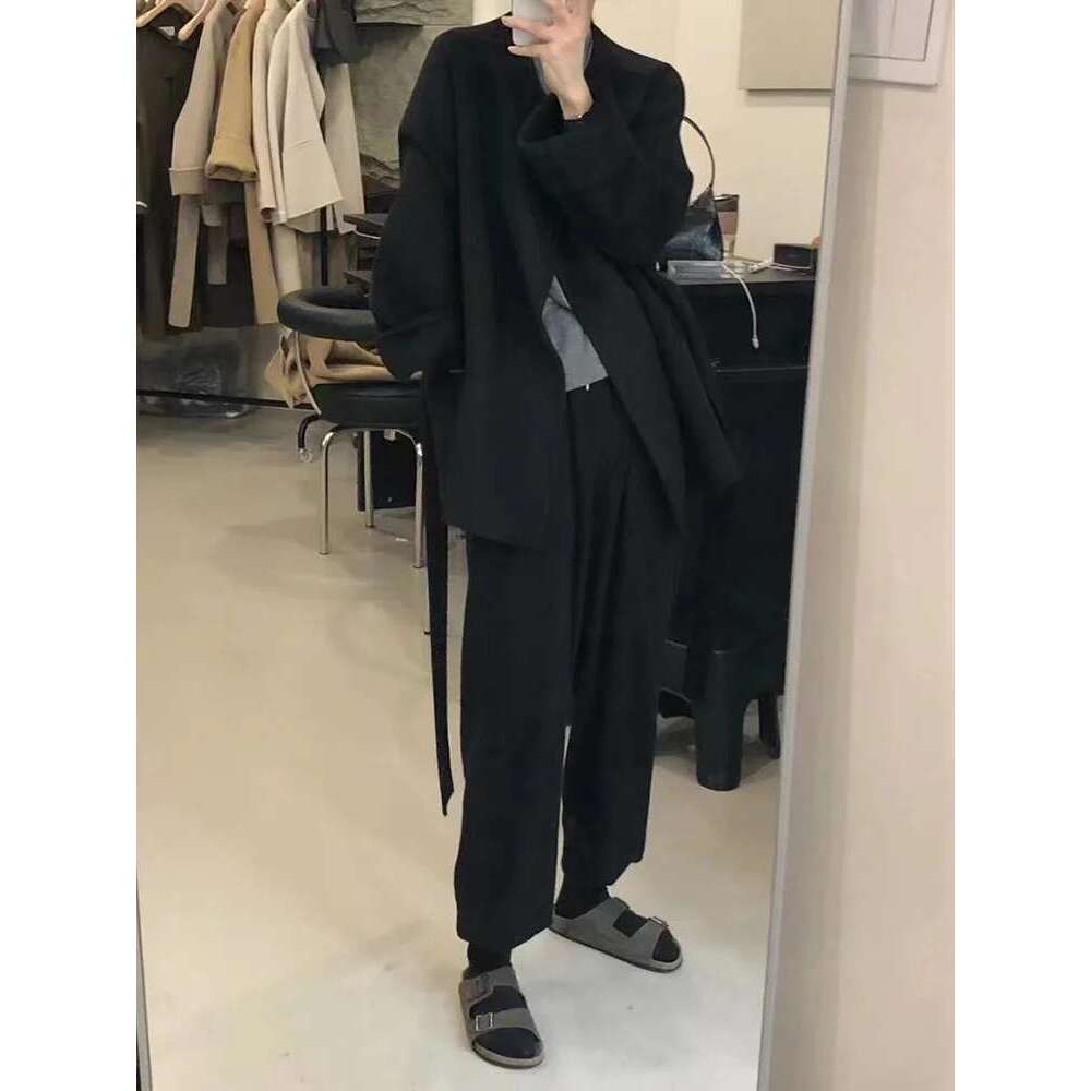 Rose Korean Double-Sided Cashmere Winter New Short Warm Fashion Lace-Up Casual Round Neck Wool Coat Women