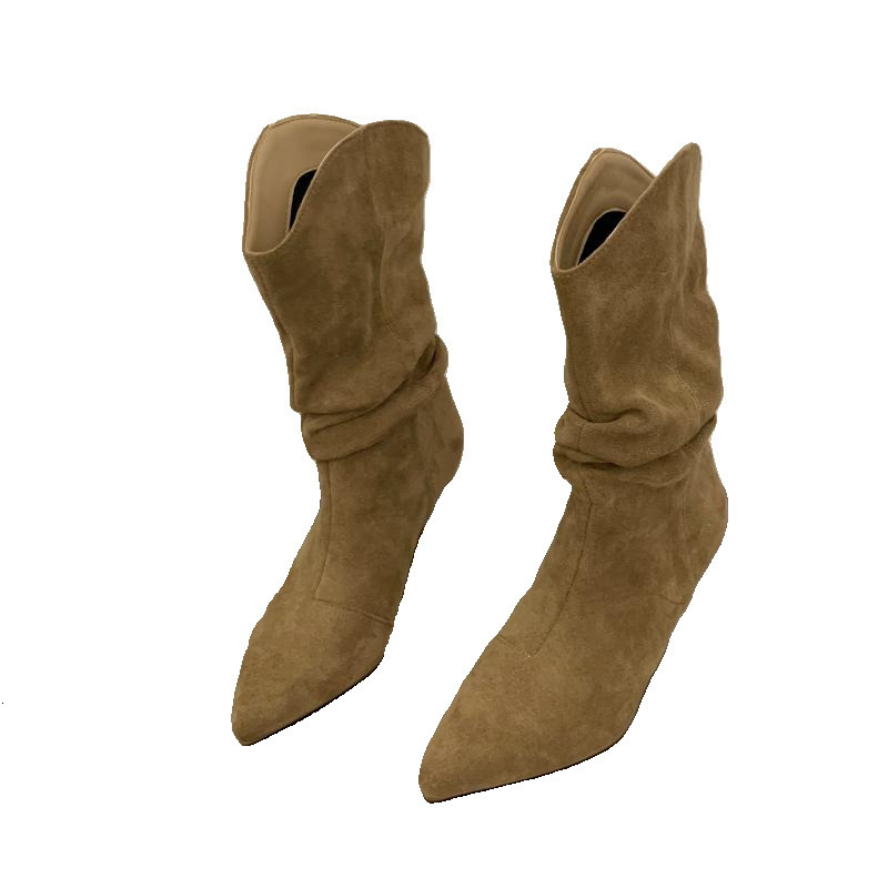 High heels womens short boots French ankle boots internet famous pointed spicy girl pile boots 2024 new Martin boots