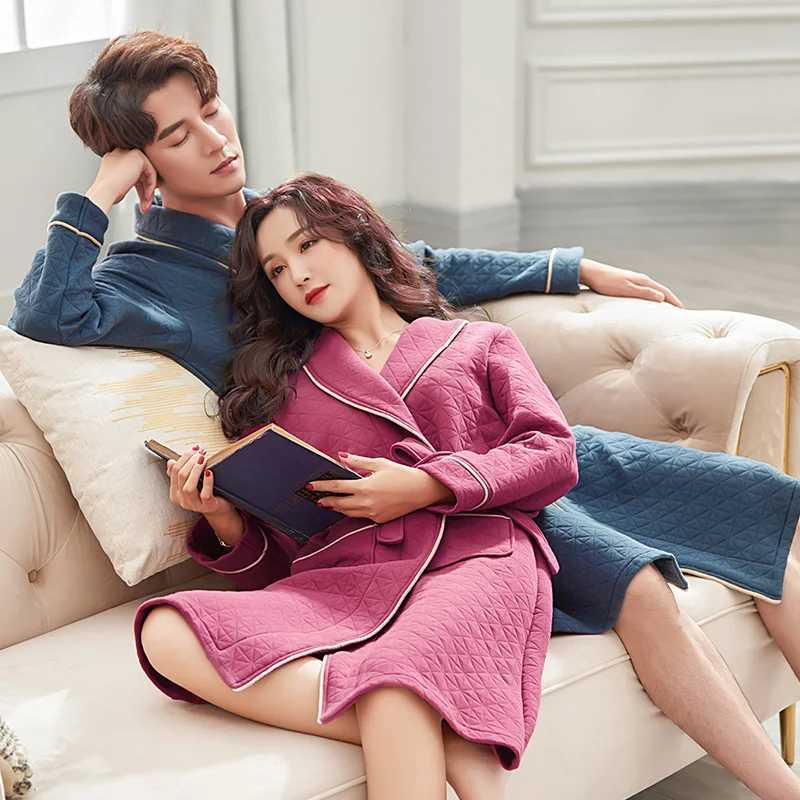 Thr Layers Cotton Couples Bathrobes thin duvet cover V-neck long Sve Lover mens kimono warm mens bathroom jacket W241023