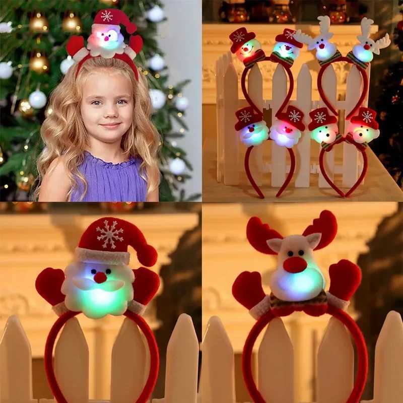 Christmas Headband Santa Claus Elk Antlers Reindeer Headband Cosplay Ears Led Glowing Ornaments Party Christmas Hair AccessoriesX241022