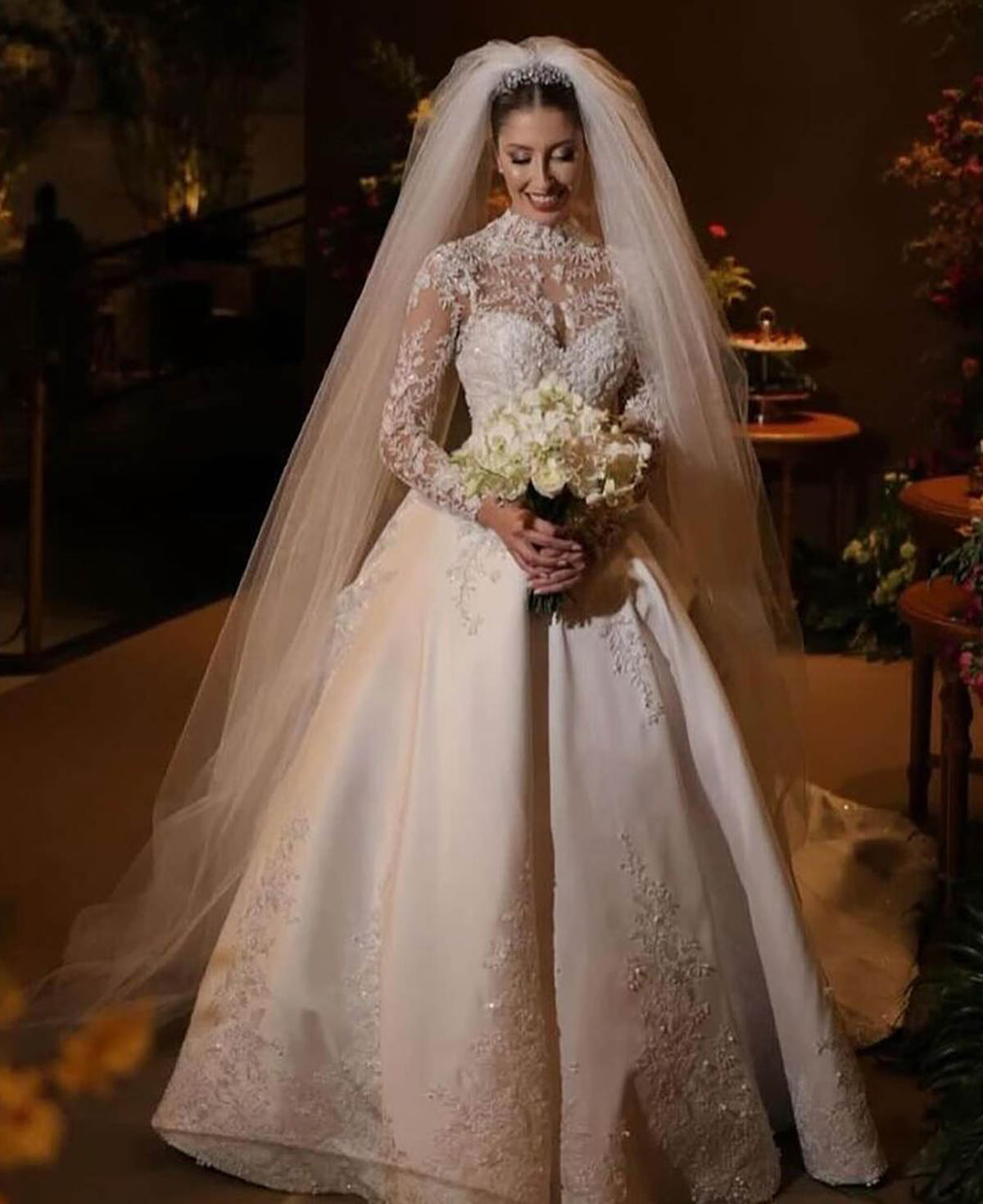 Classic Wedding Dress For Women High Collar Long Sleeves Bridal Gown Sequins Sweep Train Dresses Custom Made vestidos de novia
