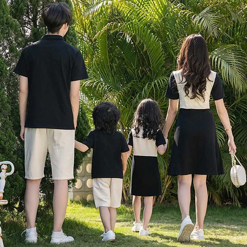 2024 Summer Matching Family Clothes Parent-child Outfit Mom and Daughter Dress Korean Dad and Son Tops + Shorts Two Piece SetsXJ241008