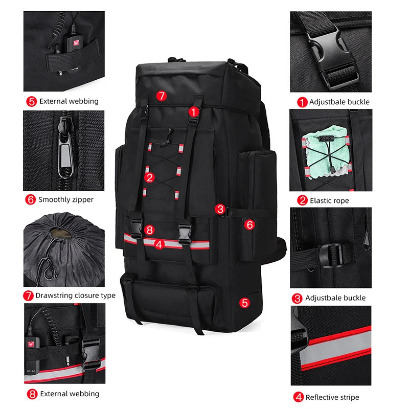 130L hiking camping backpack travel large luggage bag mens hiking outdoor sports bag Molle hiking large backpack 241023