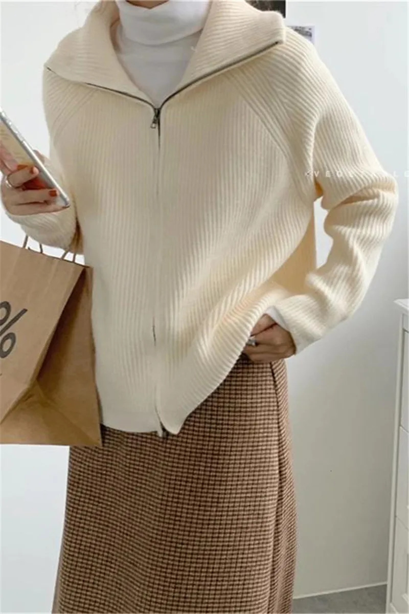 Limiguyue autumn turtle collar zipper wool sweater jacket womens knitted cardigan jacket thick long sleeved knitted warm U918 241022