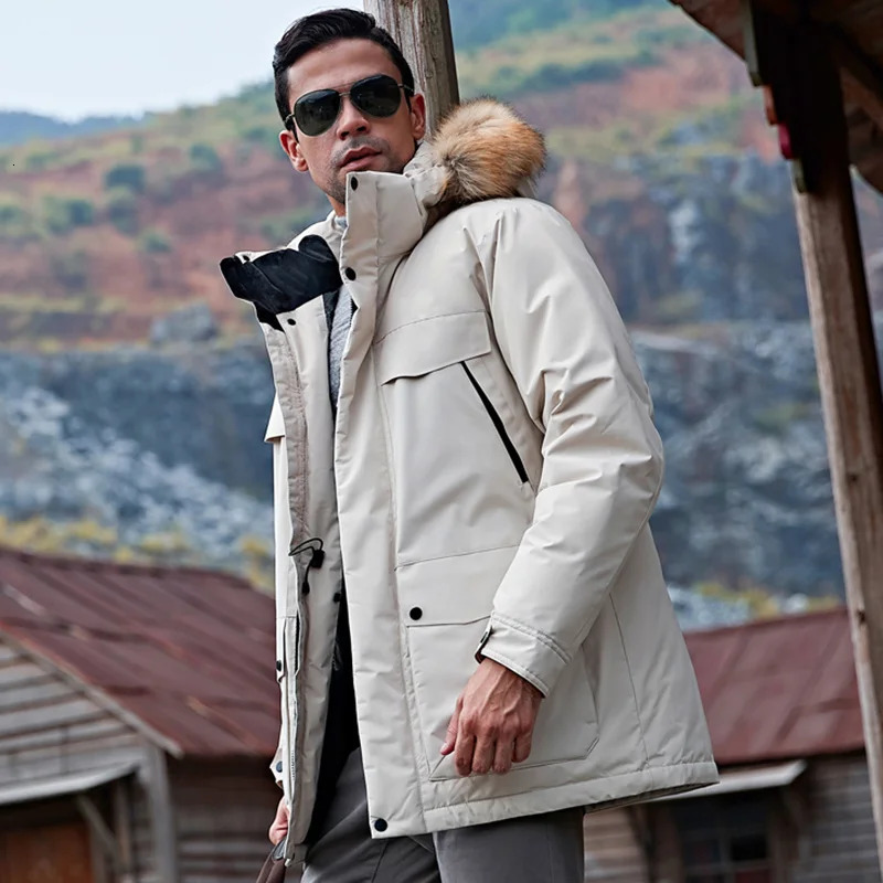 -40 degree white duck down jacket mens thick winter large fur collar warm park waterproof and windproof high-quality 241022