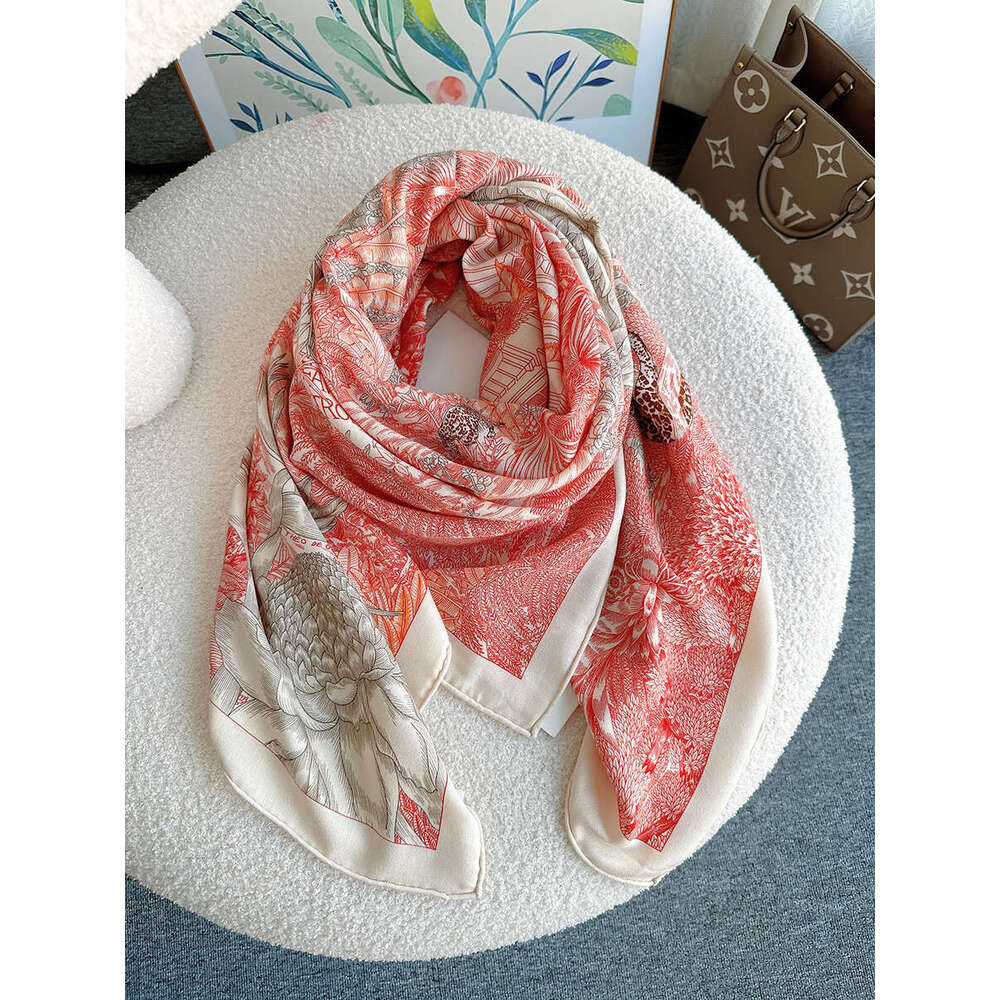 Wrap Pink Shawl Large High Print Plant Cashmere Scarf Women's Silk 140 Brand Wool End Format Hijab Neck P go scarf designers