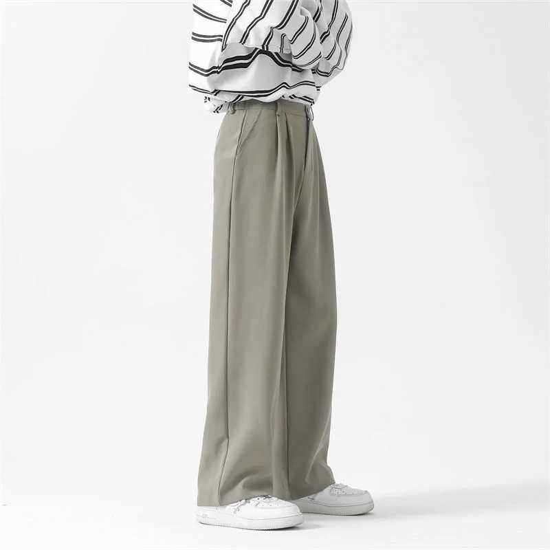 Grey Black Suit Pants Men Fashion Society Mens Dress Pants Korean Loose Straight Wide Leg Pants Mens Office Formal TrousersX241023