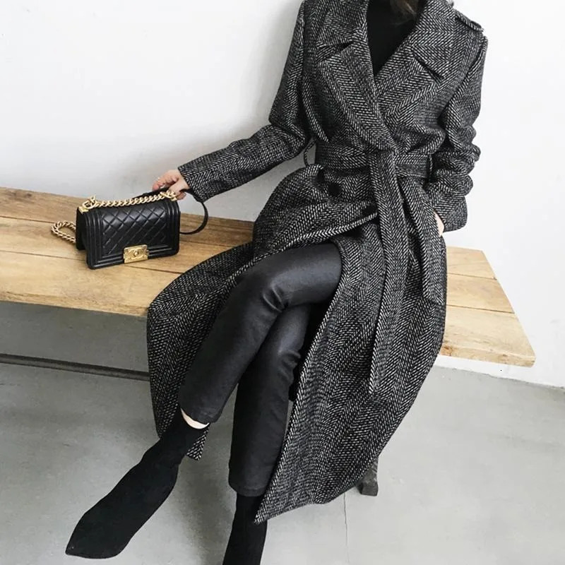 Winter Womens Long Knee Wool Coat Womens Plain Casual Warm Thick Fully Matching Wool Coat 241023