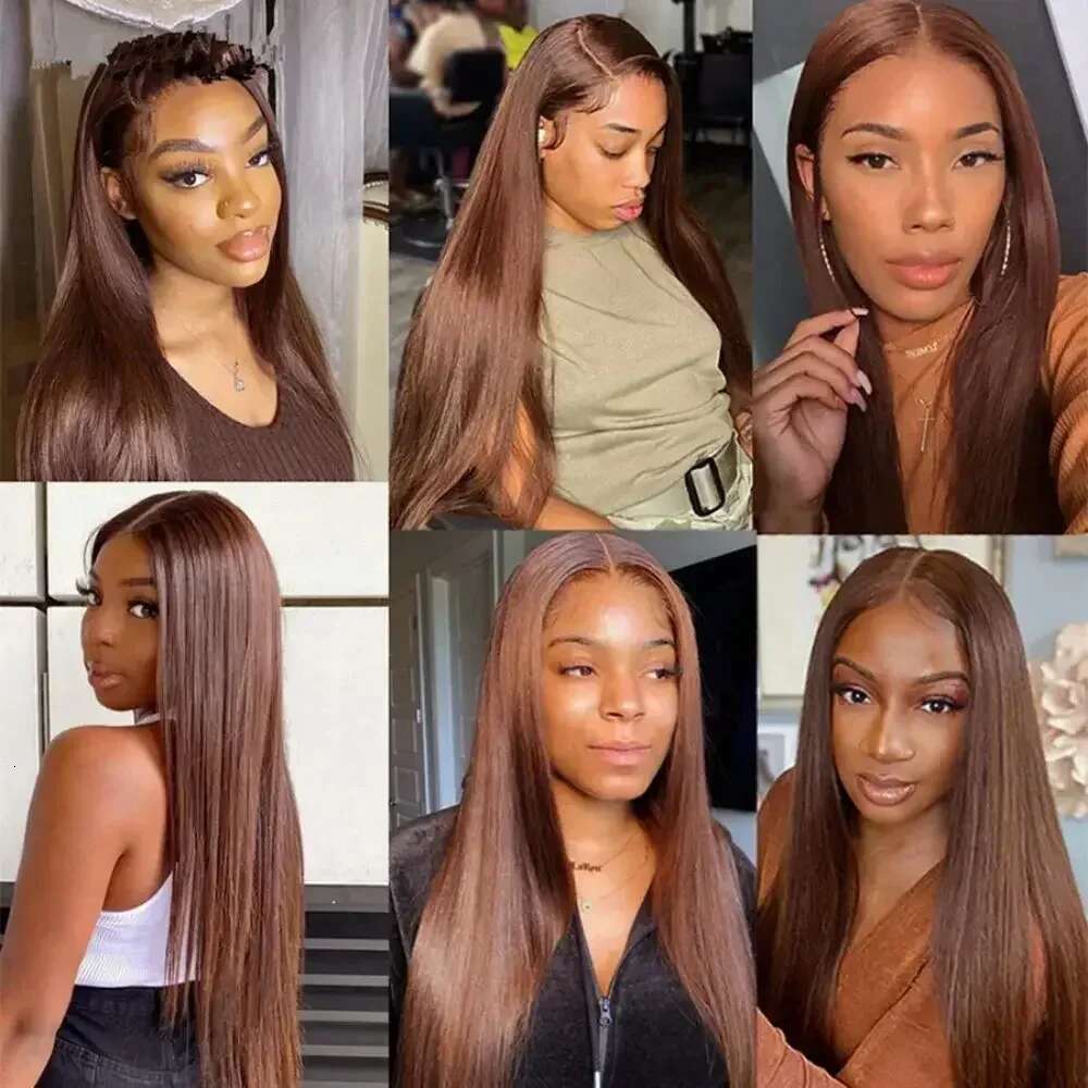 #4 13x6 HD Frontal 13x4 Straight For Women Chocolate Lace Front Wig Human Hair Brown Wigs