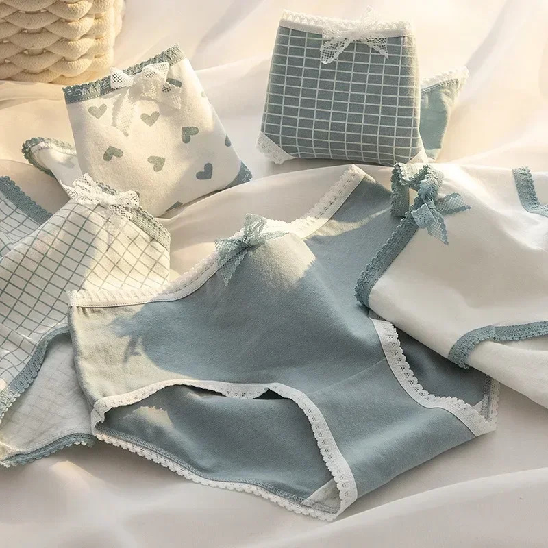 2025 New designer s sweet bow blue cute girl underwear soft trend and breathable cotton underwear sexy girl underwear
