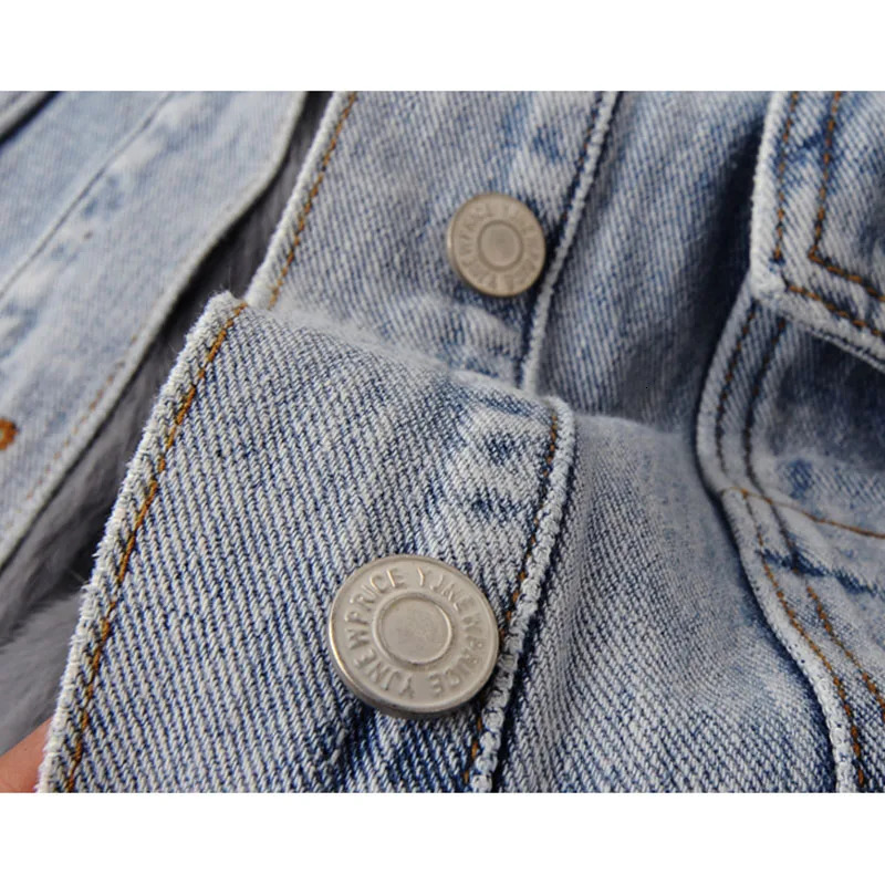 Fox Fur Collar Removable Rabbit Liner Denim Jacket Coat Women Outerwear Winter Loose Thick Warm Jeans Jackets Parka Female 241021