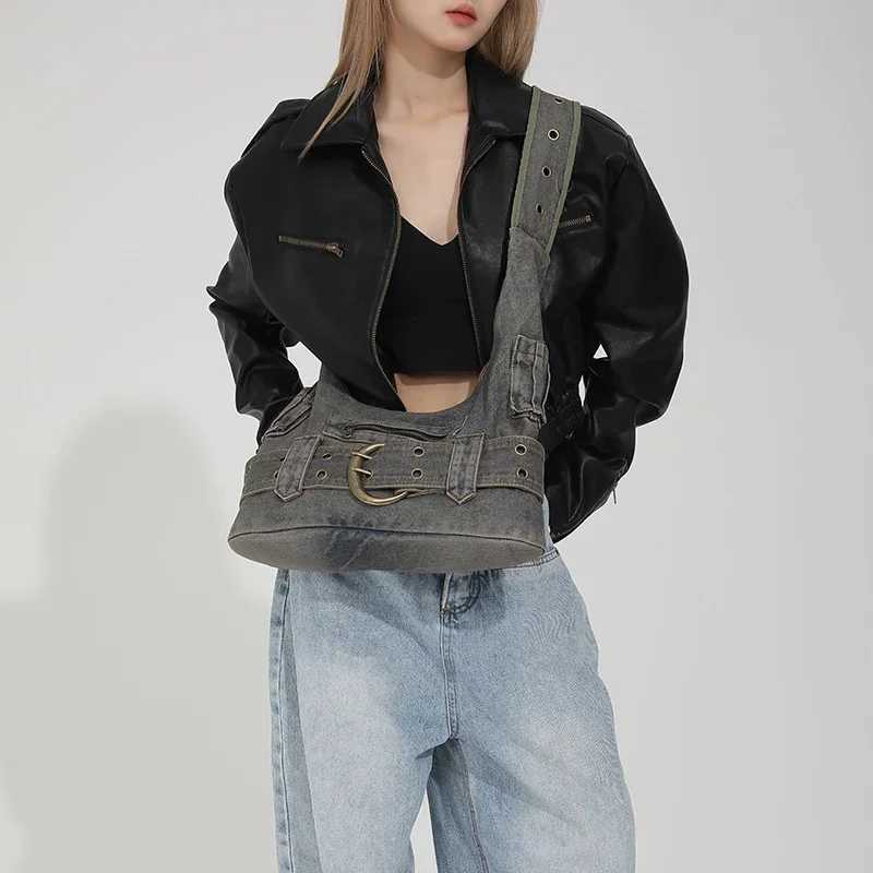 New Denim Zipper Youth Crossbody Bags 2024 High Quality Luxury Sense Shoulder Unique Design Wide Straps Tote for Women 241023