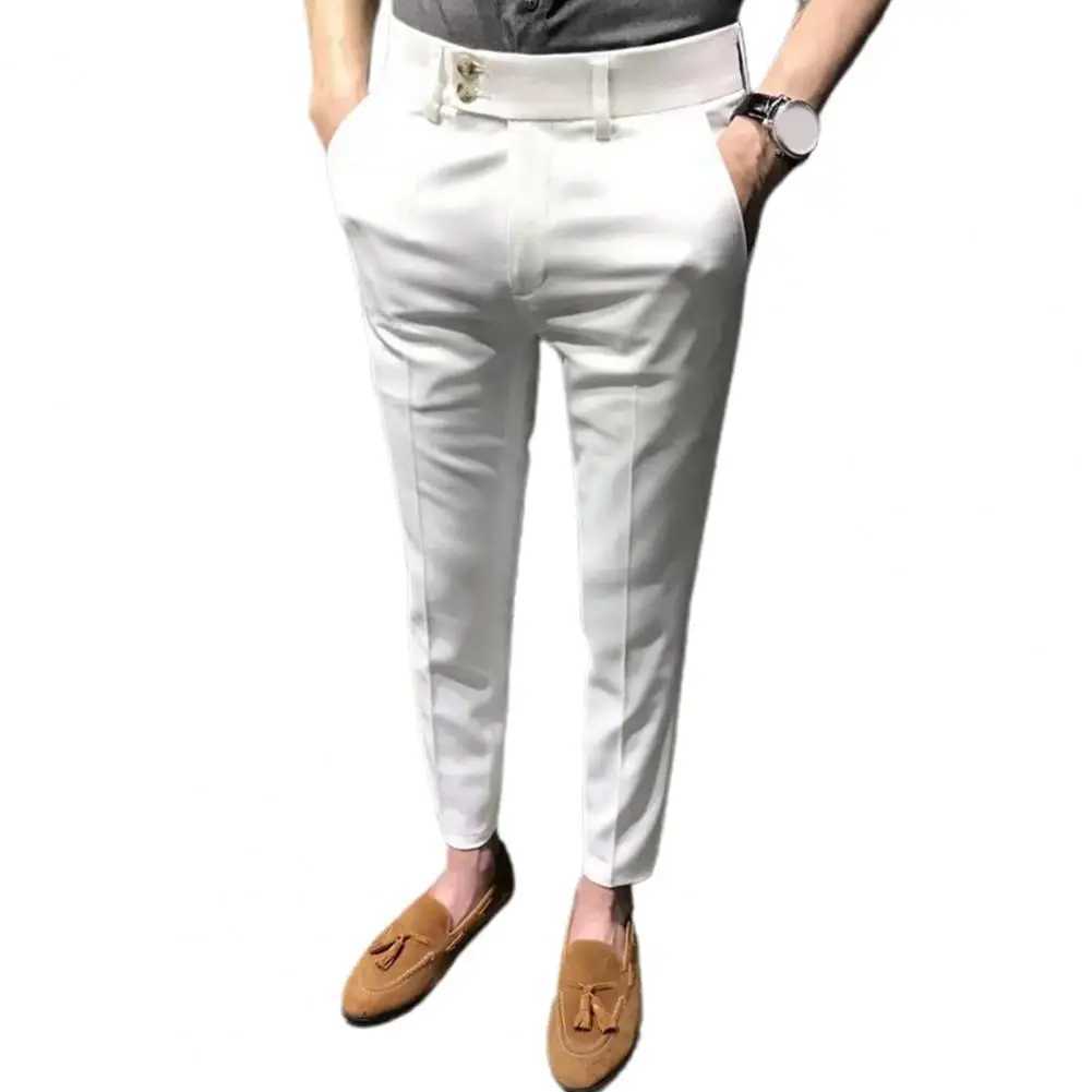 Chic Ninth Trousers Ankle Length Straight Pattern Men Trousers Office Slim Fit Men Suit Pants ClothesX241023