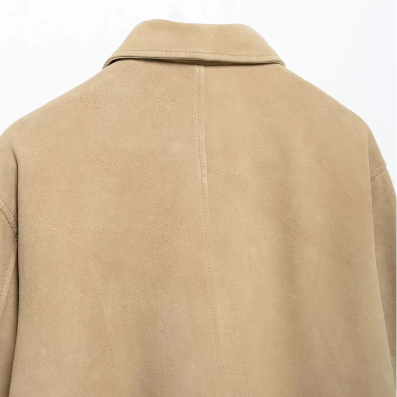 TRAF jacket trimmed suede jacket womens autumn button up jacket short solid jacket casual long sleeved jacket half season jacket printed jacket 241023