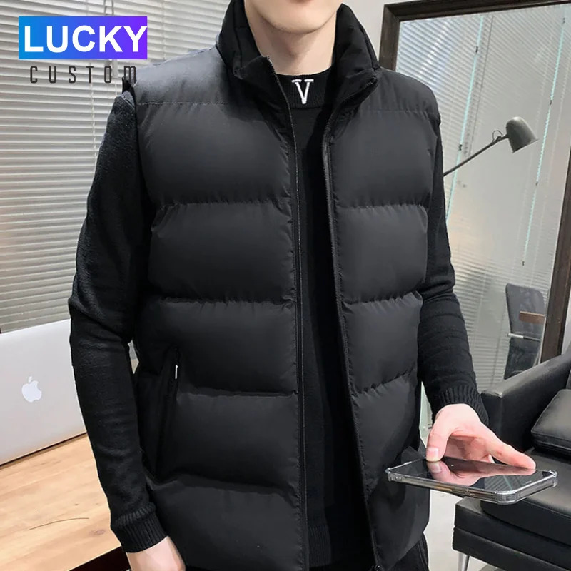 Sleeveless vest mens standing collar thick jacket windproof winter coat custom printing company Diy warm vest 241023