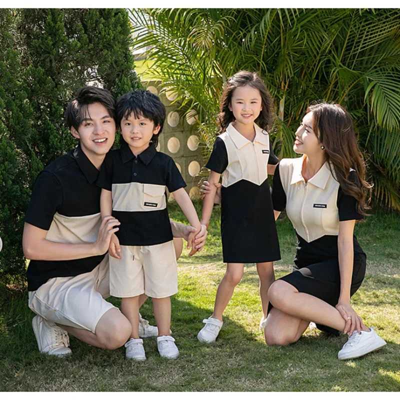 2024 Summer Matching Family Clothes Parent-child Outfit Mom and Daughter Dress Korean Dad and Son Tops + Shorts Two Piece SetsXJ241008