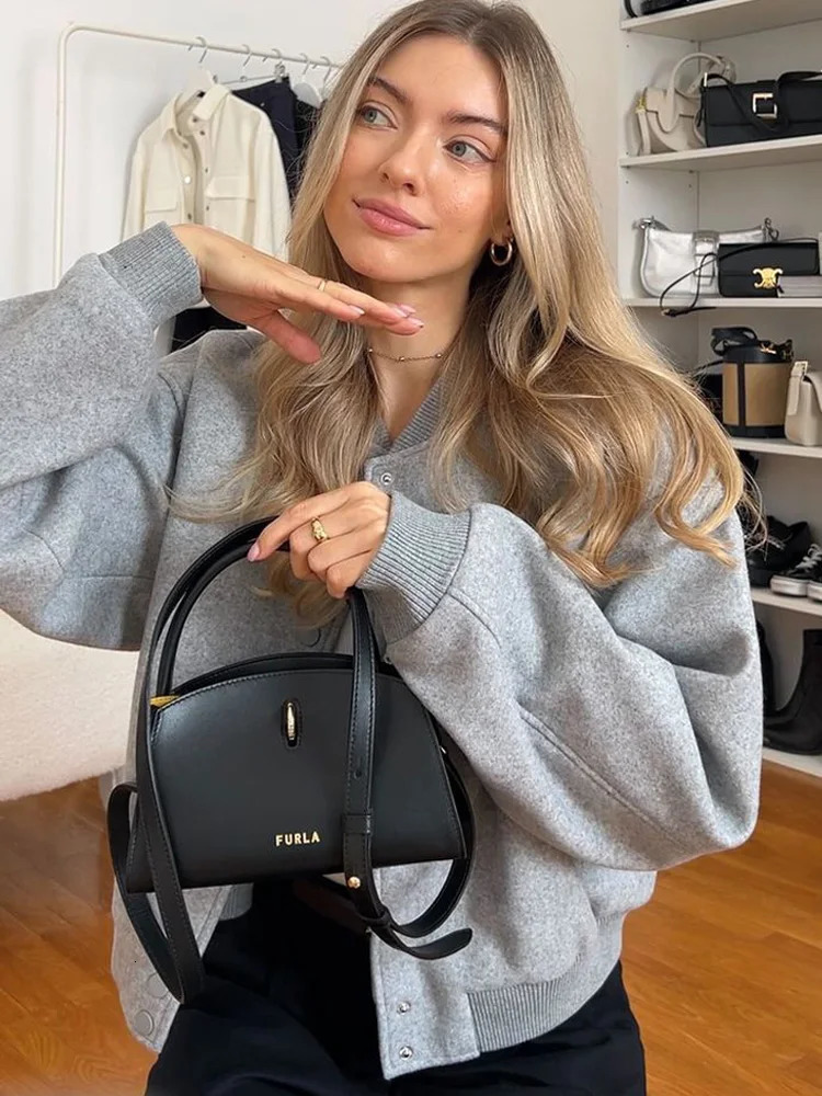 Y2K TRAF coarse tweed womens bomber jacket spring stand collar chic jacket solid womens jacket pocket casual jacket 241023