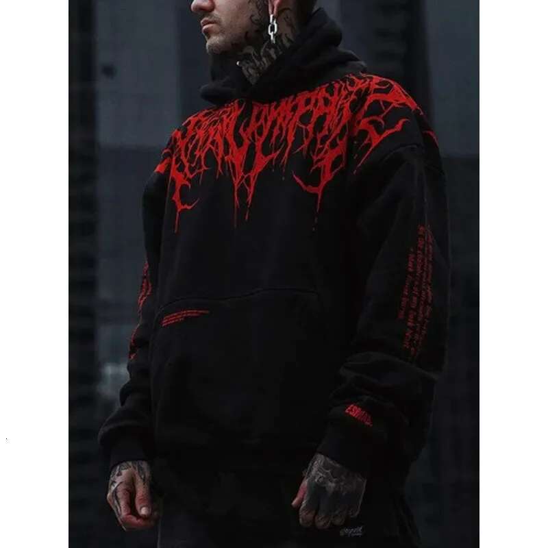 High end s Men Evil Blood Large Pattern Hoodie Unique Personality Casual Autumn Winter Thickened Warm Black for Full Peronality Caual