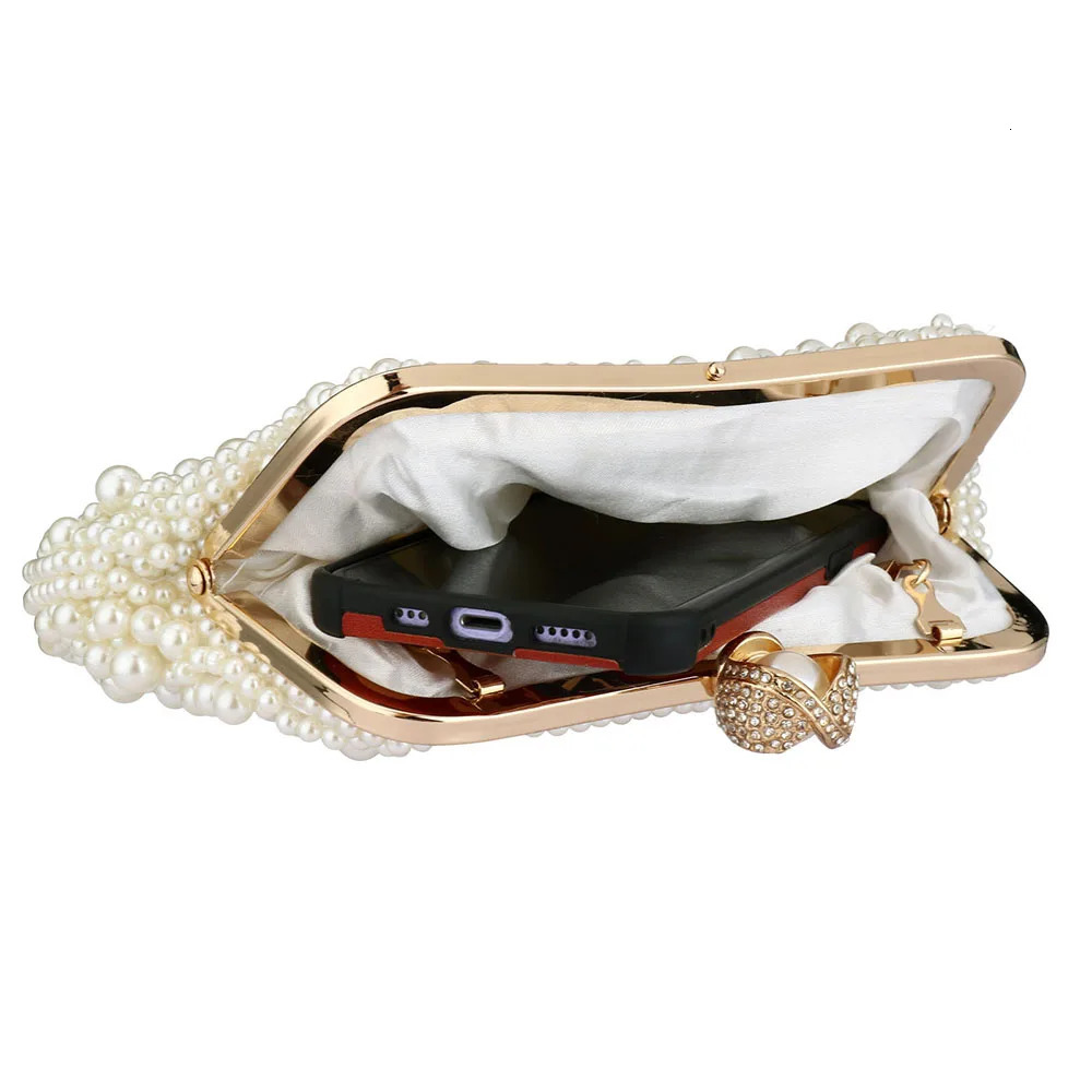 Evening Bags White Pearl Beaded Clutch Purse Party Bridal Wedding Shoulder Handbags er Bag Women Banquet Clutches 241022