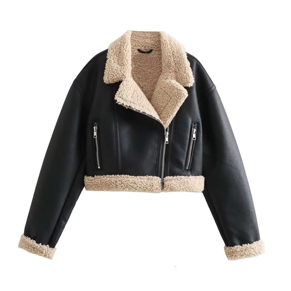 UNIZERA 2024 Autumn/Winter Product Women's New Fashion Casual Versatile Flip Collar Leather And Fur Integrated Jacket Co