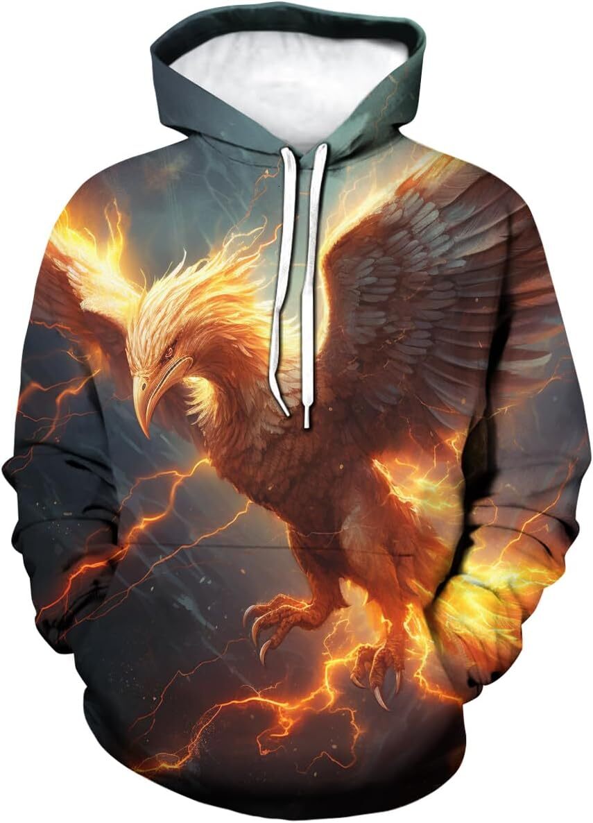 Hoodie for Mens Womens Novelty Tie Dye Pullover Hoodies For Men Women Phoenix Pattern Sweatshirt Hooded Graphic Hoodies sweatshirt Trendy Warmth