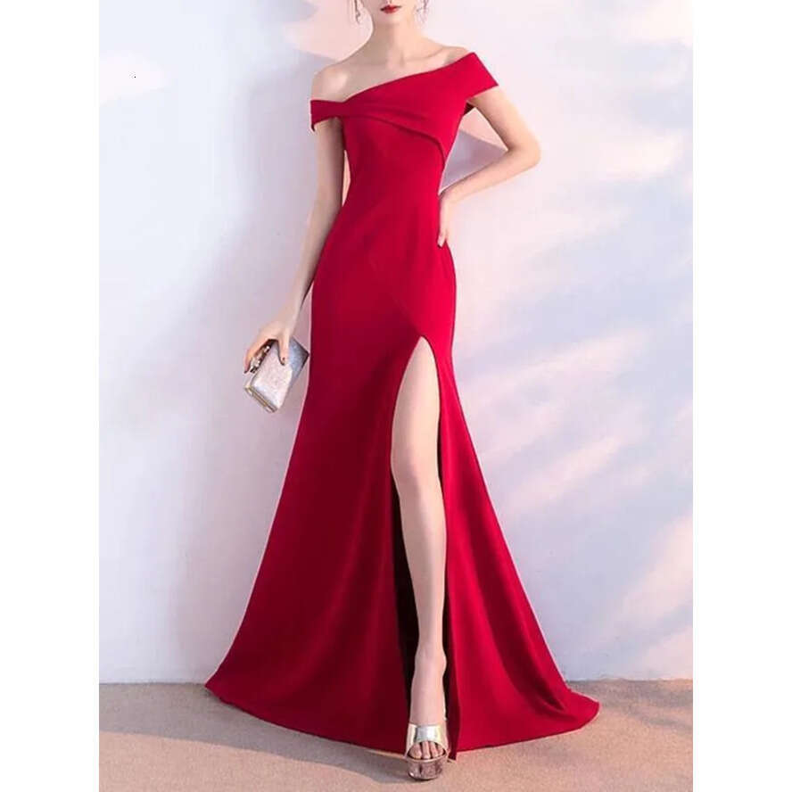 Elegant Navy Blue Red Bridesmaid Dresses A E Off Shoulder Split Satin Maid Of Honor Gowns Women Evening Prom Party Dress Bc Vening