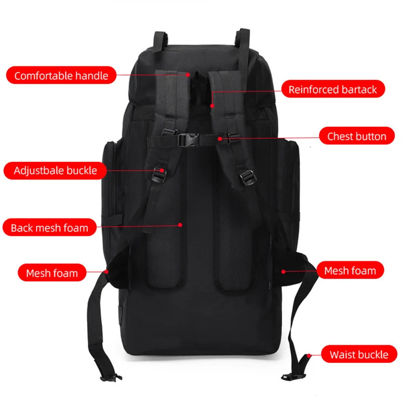 130L hiking camping backpack travel large luggage bag mens hiking outdoor sports bag Molle hiking large backpack 241023