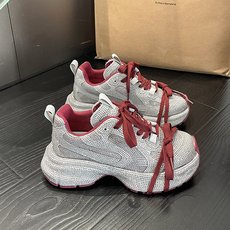 Full Sky Star Water Diamond Thick Bottom Explosion Street Style Dad Shoes Women 2024 Spring New Casual Shoes
