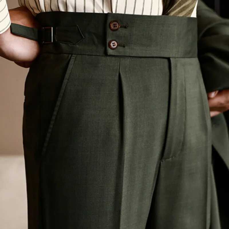 Korean Mens Solid Color Suit Pant Slim Fit Feet Casual British High Waist Pants Spring Office-trousers Men Dress Pants TrousersX241023