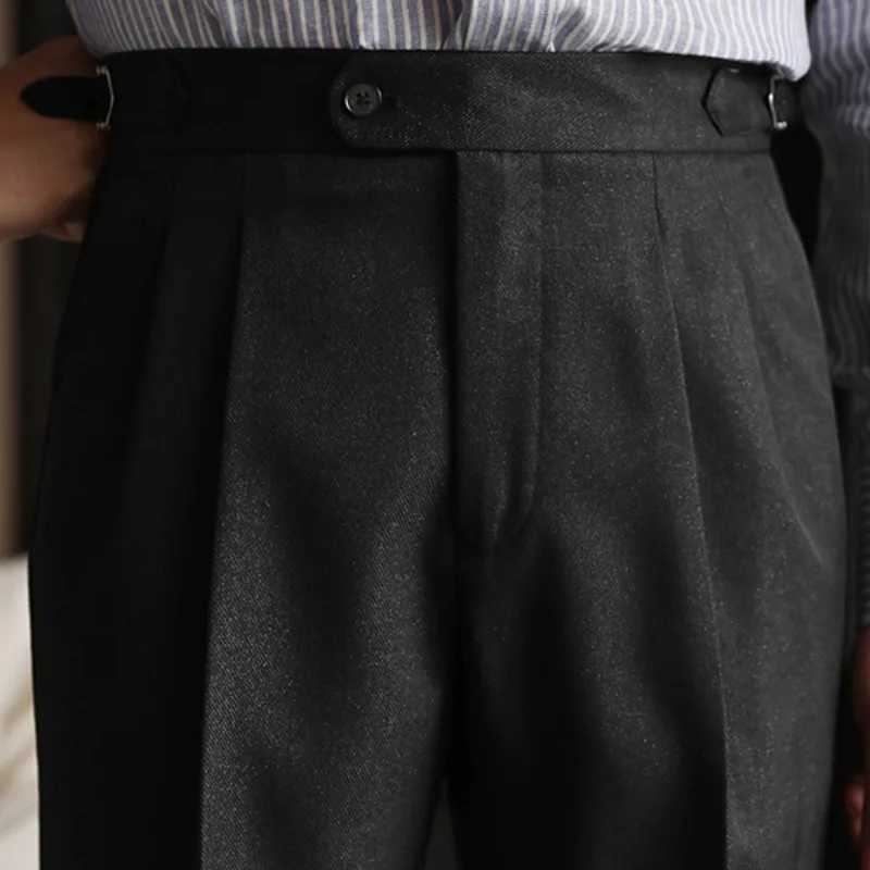 Fall Mens Solid Color Suit Pant Slim Fit Feet Casual British High Waist Pants Office-trousers 2023 Men Dress Pant TrousersX241023