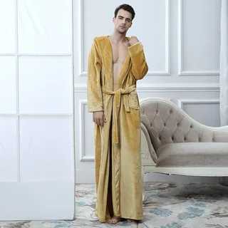 Winter Mens Hoodie Thick Robe Flannel Night Light Coral Velvet Long Bathroom Mens Evening Dress Loose and Warm W241023