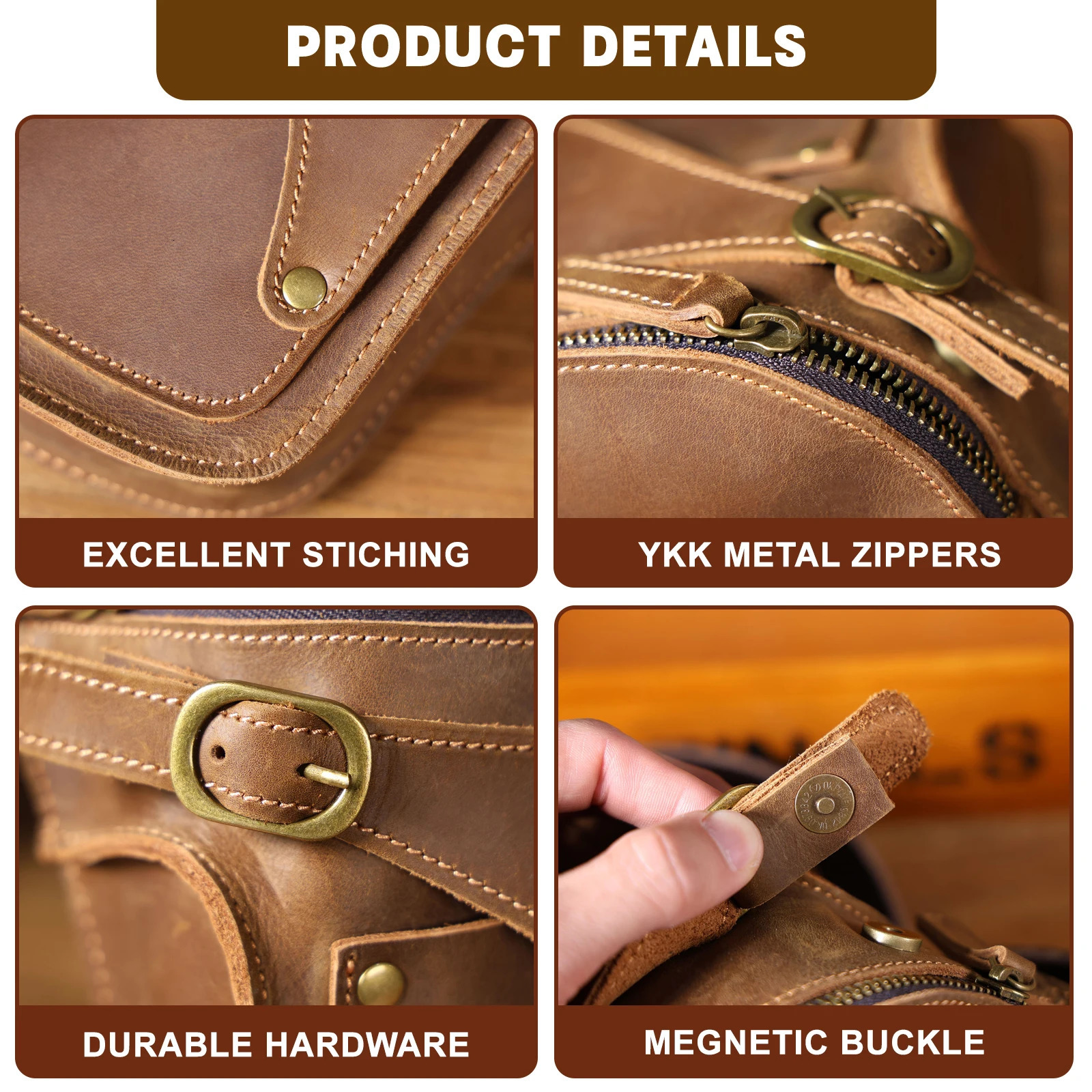 Mens retro leather waist bag casual phone bag laminated cowhide outdoor phone case crazy horsehide 241023