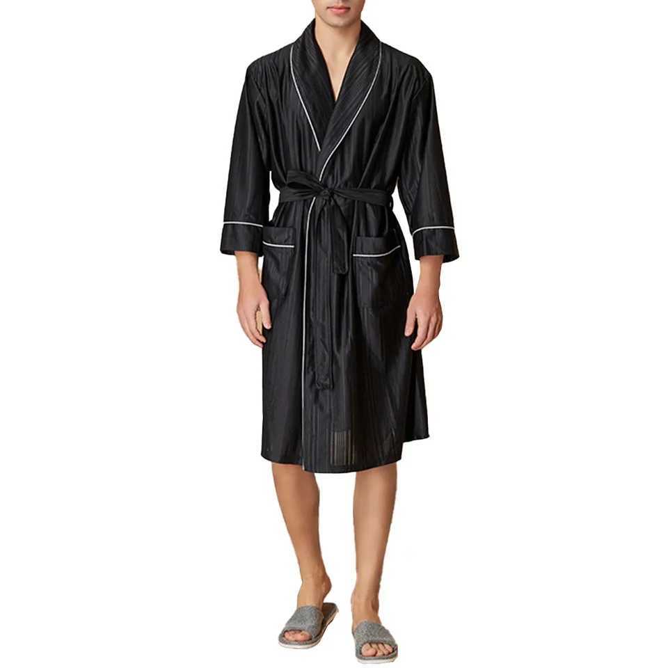 Mens sleepwear mens comparison Japanese kimono long Sve loose sleepwear satin soft V-neck pocket comfortable W241023