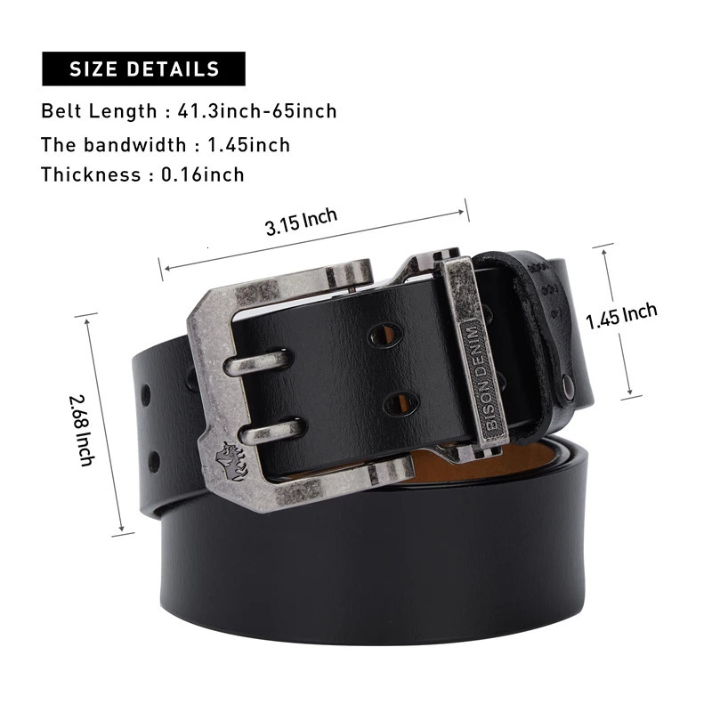 BISON DENIM Men Belt High Quality Leather For Genuine Strap y Pin Buckle Fancy Vintage Jeans 241023