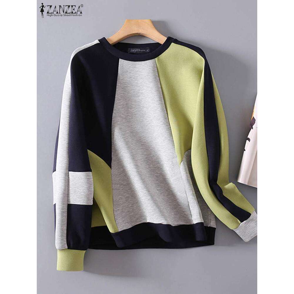 High end Fashion ZANZEA Autumn Pullover Tops Color Block Women Long Sleeve Korean Style Sweatshirts Casual Loose O Neck Hoodies