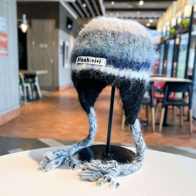 Beanie Striped design knit hat for winter outdoor warm Rainbow Christmas gift to girls knitted hat bonnet Christmas gift for girls very good