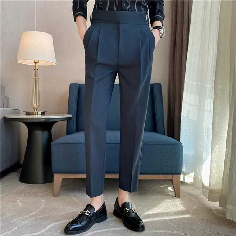 British Style High Waist Suit Pants Classic Belt Design Slim Fit Casual Pant Formal Business Elegant Social Party Dress TrousersX241023