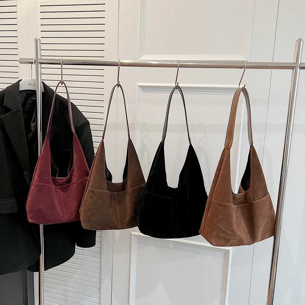 2 Pcs Women Suede Slouchy Hobo Bag with Multi Pocket Large Tote Magnetic Closure Solid Retro Handbag for Travel Work 241023
