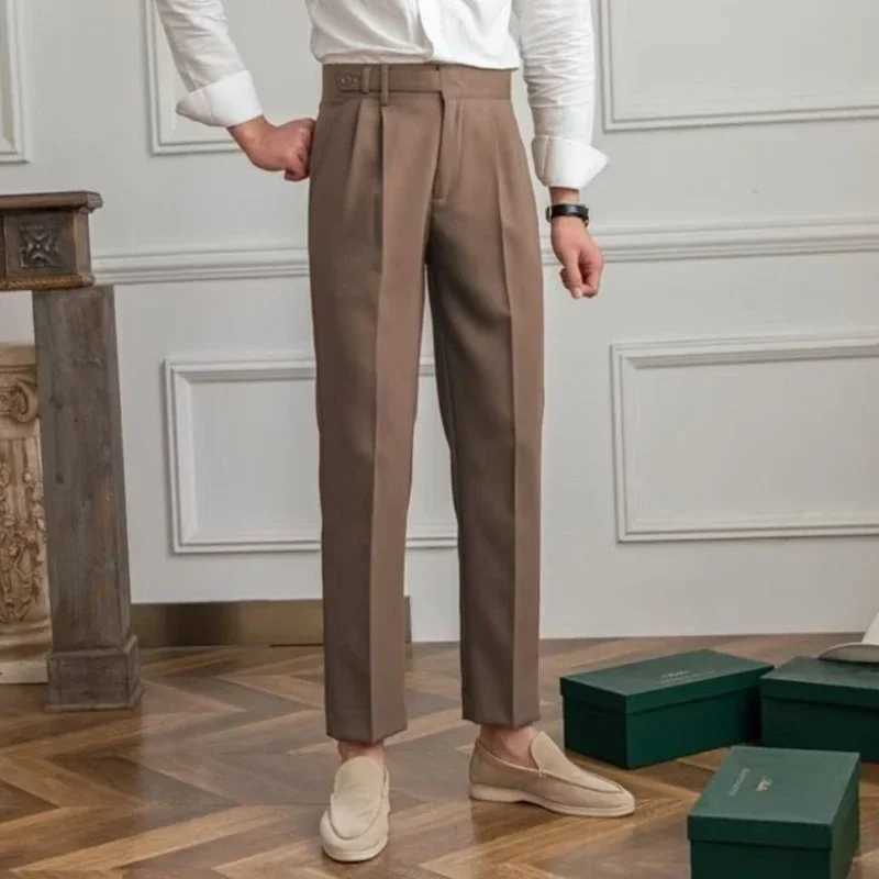 9 Cropped Suit Trousers Brown Plus Big Size Mens Summer Pants New In Designer Clothes Clothing Korean Style Fabric FormalX241023