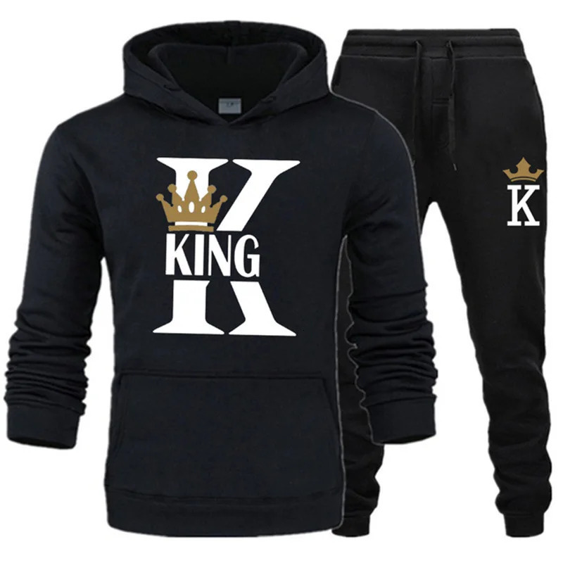 Autumn/Winter Mens and Womens Sweater Set King Queen Loose Hoodie Printed Couple Set 241023