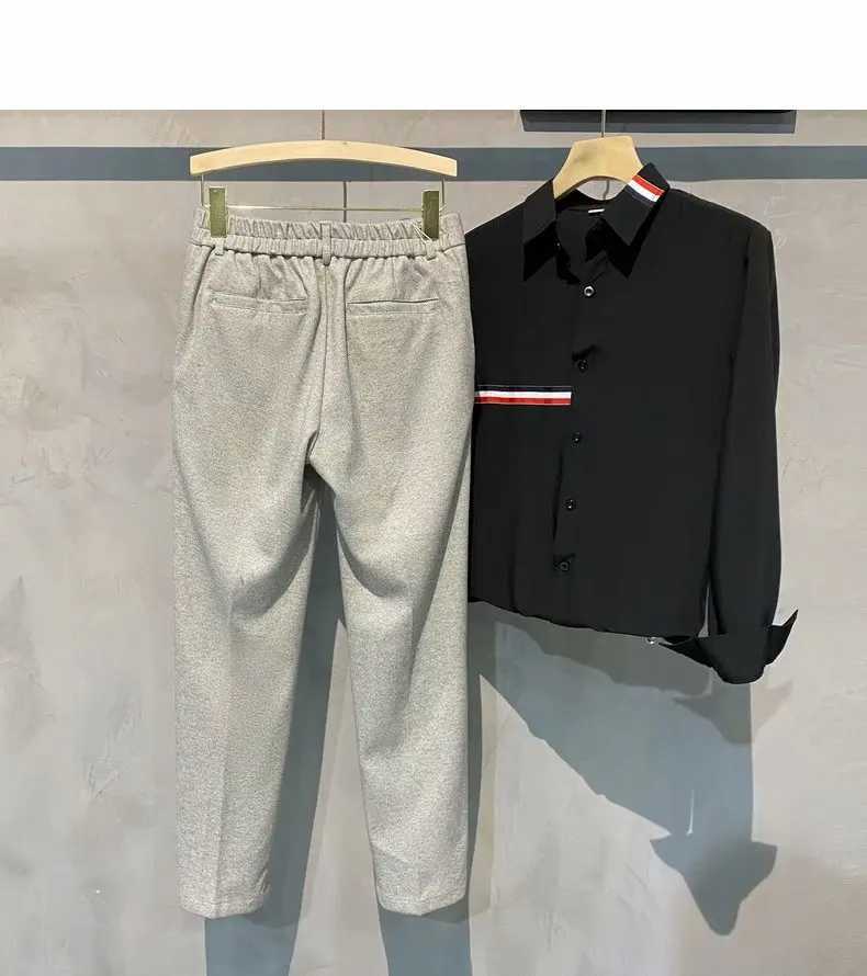 2023 New Slim Woolen Cloth Men Pants Autumn Winter New Business Casual Suit Pants Simple Drape Fashion Office TrousersX241023