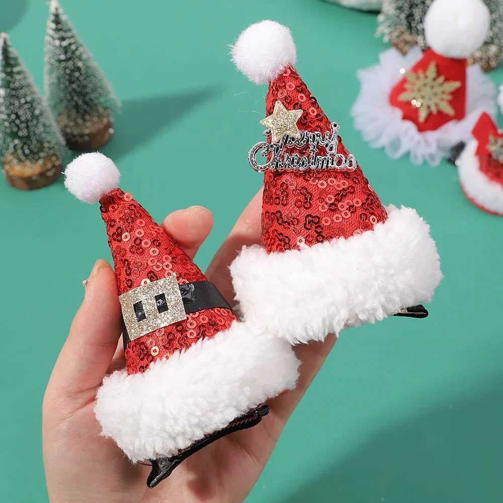 1Pcs Women Girls Christmas Hats Shape Hair Clips Hairpin Children Hair Cards Dress Up Jewelry Hair Antlers Festive HeaddressesX241022