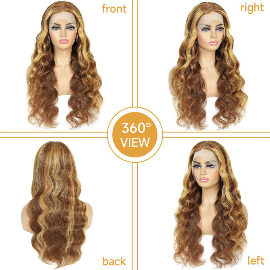 Highlight Human Ombre Brown Brazilian Hair Wigs For Women 32 Inch Honey Blonde Body Wave Lace Front Wig
