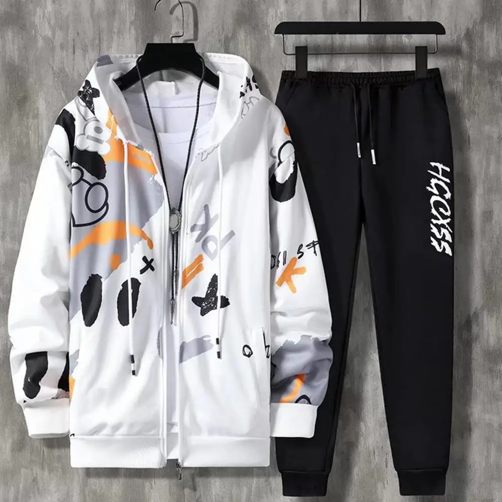 2 pieces/set of mens jackets pants hoodies letter printing drawstring loose jogging suit hip-hop shoulder strap mens sportswear 241023