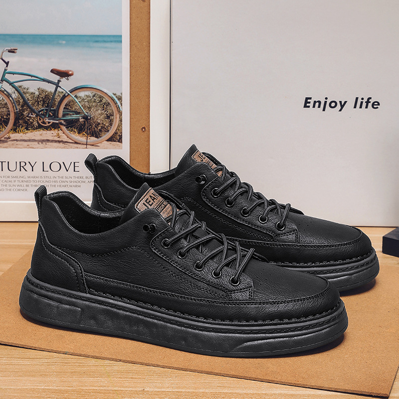 Spring Shoes for Men Genuine Leather Casual Leisure Flats Skateboard Cow Youth Laceup Sneakers 240617