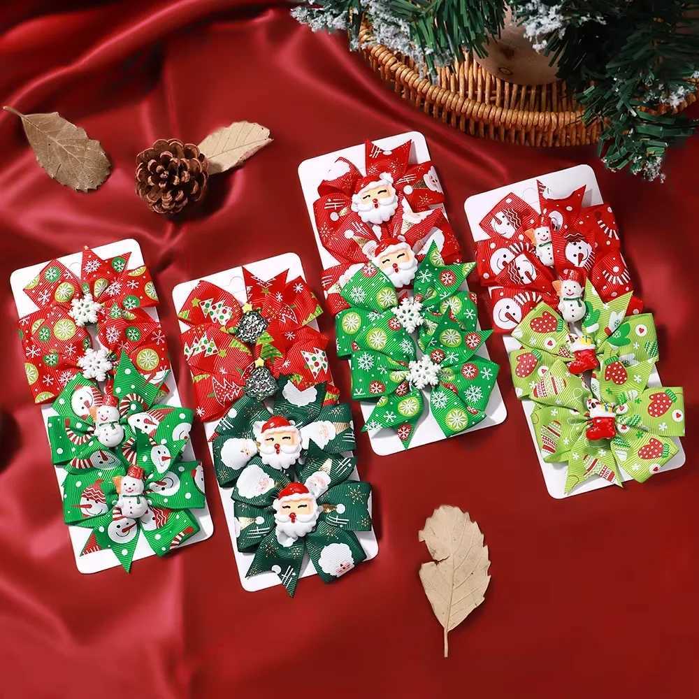 4Pcs/lot Cute Christmas Hairpin New Year Party Ribbon Hairclips for Kids Snowman Santa Claus Holiday Decoration Hair AccessoriesX241022