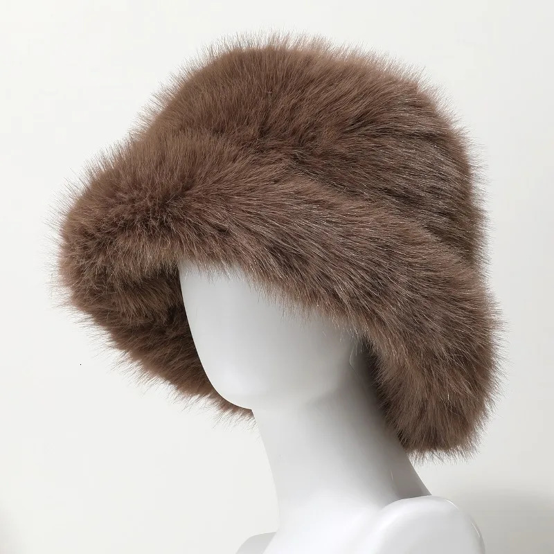 Colorful thick faux fur hat for women warm bucket hat for winter cold weather sweet girls hat for women fluffy fur fishermans hat 241023
