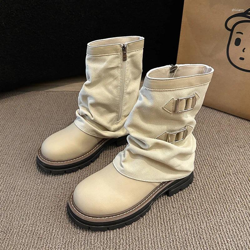 Boots Shoes Flat Heel Round Toe Women 2024 Clogs Platform Zipper Fashion Ladies Med Summer Elegant Rock