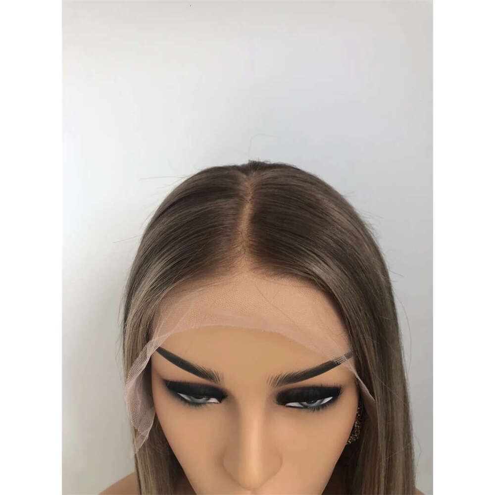 Short Bob Ash Blonde Frontal Wig 100% Brown Highlight 13x4 Straight HD Lace Front Human Hair Wigs For Women