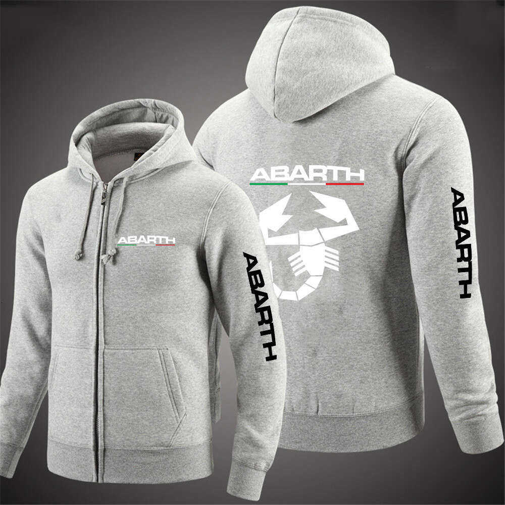 High end Men New Abarth Solid Color Zip Up Pocket Oversized Harajuku Korean Sweatshirts Long Sleeve Hooded Streetwear Casual Top